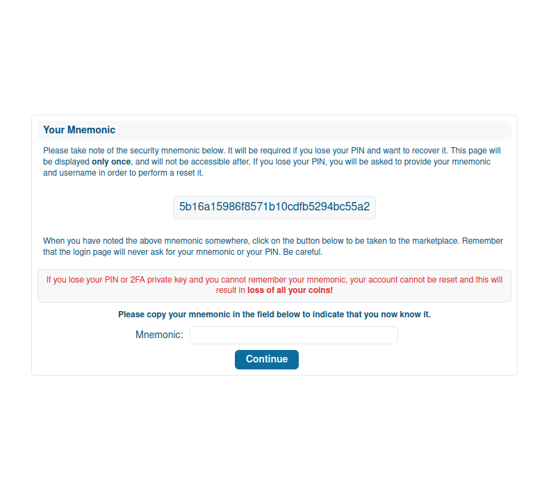Abacus market Step 6 – Mnemonic Code